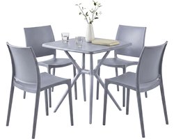 CLP Amino Tuinmeubelset - stapelbaar - 4 stoelen - tafel - weerbestendige - balkonset - voor tuin, balkon en terras - grijs