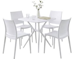 CLP Amino Tuinmeubelset - stapelbaar - 4 stoelen - tafel - weerbestendige - balkonset - voor tuin, balkon en terras - wit