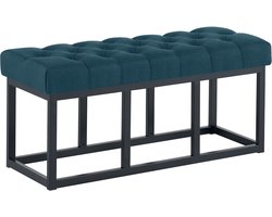 CLP Amun Halbank - Zitbankje met Chesterfield Knoopstiksels - Garderobebank - Bedbankje - Zwart Metalen Frame - 100 cm - blauw