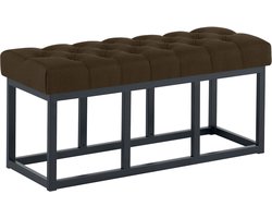 CLP Amun Halbank - Zitbankje met Chesterfield Knoopstiksels - Garderobebank - Bedbankje - Zwart Metalen Frame - 100 cm - bruin