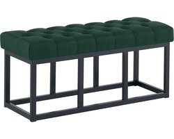 CLP Amun Halbank - Zitbankje met Chesterfield Knoopstiksels - Garderobebank - Bedbankje - Zwart Metalen Frame - 100 cm - groen