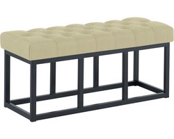 CLP Amun Halbank - Zitbankje met Chesterfield Knoopstiksels - Garderobebank - Bedbankje - Zwart Metalen Frame - 100 cm - taupe