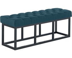 CLP Amun Halbank - Zitbankje met Chesterfield Knoopstiksels - Garderobebank - Bedbankje - Zwart Metalen Frame - 120 cm - blauw