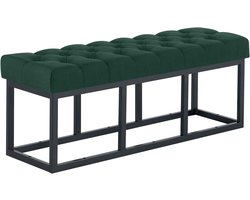 CLP Amun Halbank - Zitbankje met Chesterfield Knoopstiksels - Garderobebank - Bedbankje - Zwart Metalen Frame - 120 cm - groen