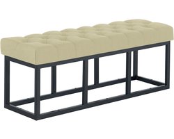 CLP Amun Halbank - Zitbankje met Chesterfield Knoopstiksels - Garderobebank - Bedbankje - Zwart Metalen Frame - 120 cm - taupe