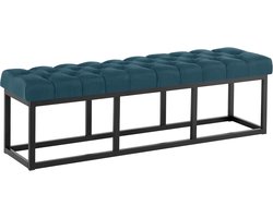 CLP Amun Halbank - Zitbankje met Chesterfield Knoopstiksels - Garderobebank - Bedbankje - Zwart Metalen Frame - 150 cm - blauw