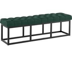 CLP Amun Halbank - Zitbankje met Chesterfield Knoopstiksels - Garderobebank - Bedbankje - Zwart Metalen Frame - 150 cm - groen