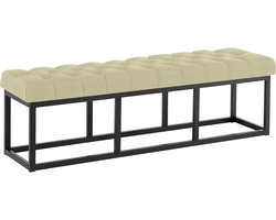 CLP Amun Halbank - Zitbankje met Chesterfield Knoopstiksels - Garderobebank - Bedbankje - Zwart Metalen Frame - 150 cm - taupe