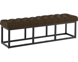 CLP Amun Halbank - Zitbankje met Chesterfield Knoopstiksels - Garderobebank - Bedbankje - Zwart Metalen Frame - bruin