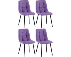 CLP Antibes Set van 4 Eetkamerstoelen - Zonder armleuning - Metaal frame - Stof/purper