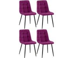 CLP Antibes Set van 4 Eetkamerstoelen - Zonder armleuning - Metaal frame - Velvet - Fluweel/purper