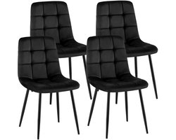 CLP Antibes Set van 4 Eetkamerstoelen - Zonder armleuning - Metaal frame - Velvet - Fluweel/zwart