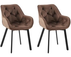 CLP Antigo Set van 2 eetkamerstoelen - Met armleuning - Metalen frame - Velvet - Fluweel/bruin