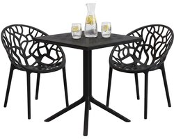 CLP Avara Tuinset met 2 Stoelen - Moderne Balkonset - Weerbestendig Stapelbare Tuinstoelen - Terras & Balkon - zwart