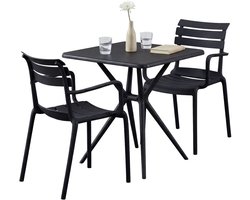 CLP Avena tuinmeubelset - 2 stapelstoelen - vierkante eettafel 72x72cm - weerbestendige balkonset - voor terras en tuin - zwart