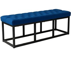 CLP Bank Polson - Gestikte Zitbank - Metalen Frame Mat Zwart - 200 kg Belastbaar - Modern Design - blauw