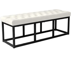 CLP Bank Polson - Gestikte Zitbank - Metalen Frame Mat Zwart - 200 kg Belastbaar - Modern Design - creme