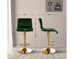 CLP Barkruk Hover - met rugleuning - verstelbaar - draaibar - metalen frame - fluweel - goud/groen