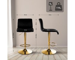 CLP Barkruk Hover - met rugleuning - verstelbaar - draaibar - metalen frame - fluweel - goud/zwart
