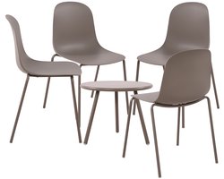 CLP Berdin Tuinset - voor de tuin - loungeset - Set van tafel Berea en 4 x stoel Hardin - UV-bestendig - Tuinmeubelen - taupe