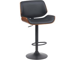 CLP Beverley Barkruk - met rugleuning - hout - verstelbaar - met voetensteun - kunstleer - walnoot/zwart/zwart