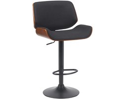 CLP Beverley Barkruk - met rugleuning - hout - verstelbaar - met voetensteun - stof - walnoot/zwart/zwart