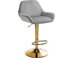 CLP Braga Barkruk - Met rugleuning - Met gouden frame - Verstelbaar - Fluweel - Velvet - grijs/goud