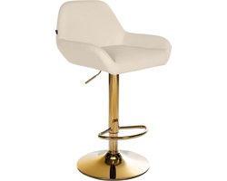 CLP Braga Barkruk - Met rugleuning - Met gouden frame - Verstelbaar - Kunstleer - creme