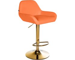 CLP Braga Barkruk - Met rugleuning - Met gouden frame - Verstelbaar - Kunstleer - oranje