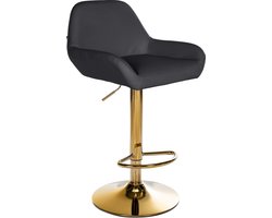 CLP Braga Barkruk - Met rugleuning - Met gouden frame - Verstelbaar - Kunstleer - zwart