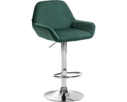 CLP Braga Barkruk - Met rugleuning - Verstelbaar - Fluweel - Velvet - donkergroen chroom