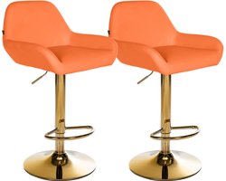 CLP Braga Set van 2 barkrukken - Met rugleuning - Met gouden frame - Verstelbaar - Kunstleer - oranje