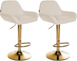 CLP Braga Set van 2 barkrukken - Met rugleuning - Met gouden frame - Verstelbaar - stof - creme/goud