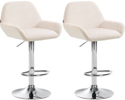 CLP Braga Set van 2 barkrukken - Met rugleuning - Verstelbaar - Fluweel - Velvet - Metaal in chroomoptiek creme