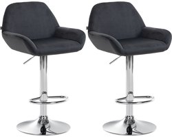 CLP Braga Set van 2 barkrukken - Met rugleuning - Verstelbaar - Fluweel - Velvet - Metaal in chroomoptiek zwart