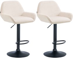 CLP Braga Set van 2 barkrukken - Met rugleuning - Verstelbaar - Fluweel - Velvet - Metaal mat zwart creme