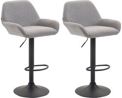 CLP Braga Set van 2 barkrukken - Met rugleuning - Verstelbaar - Stof - grijs zwart