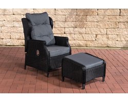 CLP Breno - Fauteuil - Voetsteun - Poly rotan zwart ijzerachtig grijs