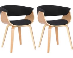 CLP Bruce Set van 2 Eetkamerstoelen - Met armleuning - Hout frame - Stof - natura/zwart