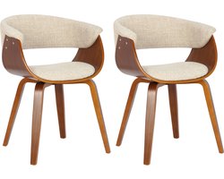 CLP Bruce Set van 2 Eetkamerstoelen - Met armleuning - Hout frame - Stof - walnoot/creme