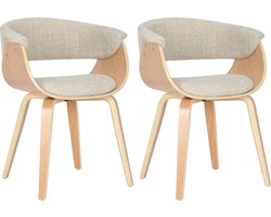 CLP Bruce Set van 2 Eetkamerstoelen - Met armleuning - Hout frame - Stof/natura/creme