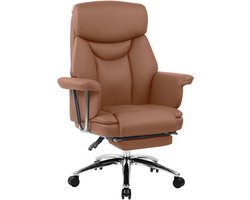 CLP Bureaustoel Dahra - voor volwassenen - ergonomisch - met voetensteun - in hoogte verstelbaar - 360° draaibaar - leer - bruin