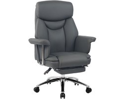 CLP Bureaustoel Dahra - voor volwassenen - ergonomisch - met voetensteun - in hoogte verstelbaar - 360° draaibaar - leer - grijs