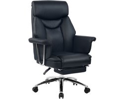 CLP Bureaustoel Dahra - voor volwassenen - ergonomisch - met voetensteun - in hoogte verstelbaar - 360° draaibaar - leer - zwart