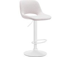 CLP Camden Barkruk - Met rugleuning - Verstelbaar - Stof - Metaal mat wit creme