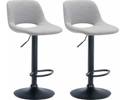 CLP Camden Set van 2 barkrukken - Met rugleuning - Verstelbaar - Stof - Metaal mat zwart licht grijs