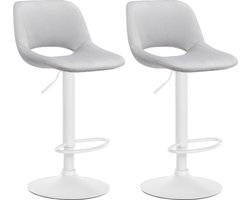 CLP Camden Set van 2 barkrukken - Met rugleuning - Verstelbaar - Velvet - Fluweel - Metaal mat wit licht grijs