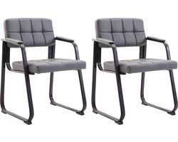 CLP Canada B Set van 2 eetkamerstoelen - met armleuning - Zwart Frame - Kunstleer - grijs