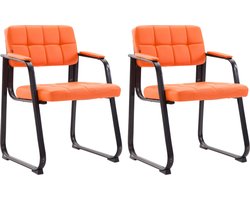 CLP Canada B Set van 2 eetkamerstoelen - met armleuning - Zwart Frame - Kunstleer - oranje