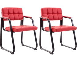 CLP Canada B Set van 2 eetkamerstoelen - met armleuning - Zwart Frame - Kunstleer - rood